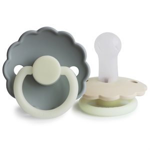 FRIGG Daisy - Round Silicone 2-Pack Pacifiers - Cream Night/French Gray Night - Size 2