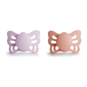 FRIGG Butterfly - Anatomical Silicone 2-pack Pacifiers - Soft Lilac/Pretty in Peach - Size 1