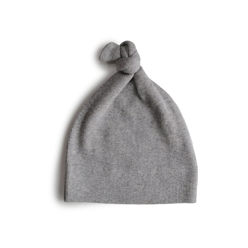 Mushie Ribbed Baby Beanie - Gray Melange