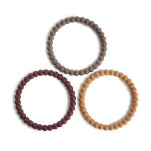 Mushie Pearl Teether Bracelets 3-Pack - Berry/Marigold/Khaki