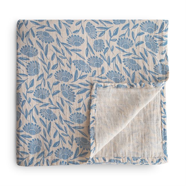 Mushie Swaddle - Blue Flowers