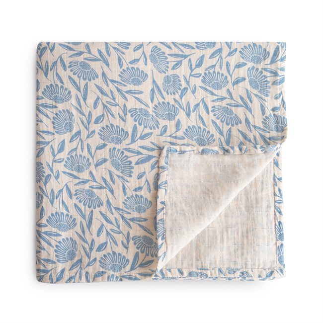 Mushie Swaddle - Blue Flowers
