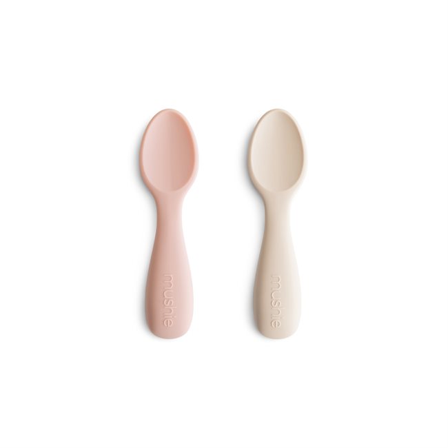 Mushie Toddler Starter Spoons - Silicone 2-pack - Blush/Shifting Sand