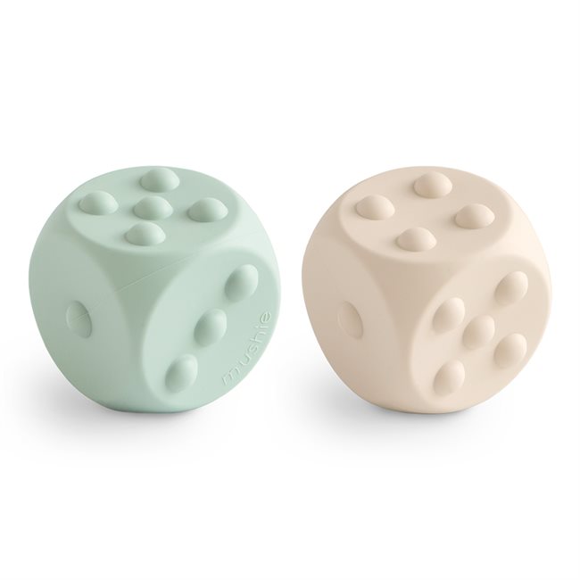 Mushie Dice Press Toy 2-pack - Cambridge Blue/Shifting Sands