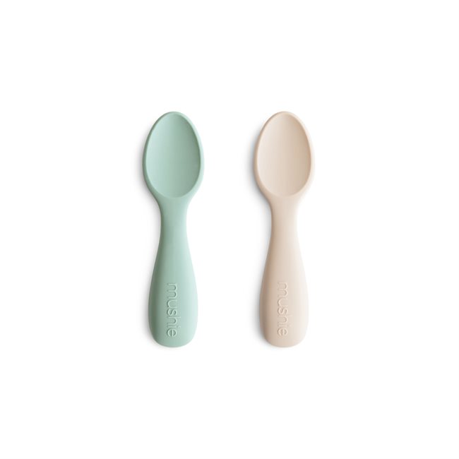 Mushie Toddler Starter Spoons - Silicone 2-pack - Cambridge Blue/Shifting Sand