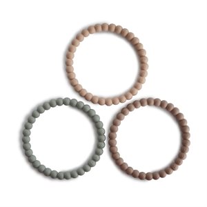 Mushie Pearl Teether Bracelets 3-Pack - Clary Sage/Tuscany/Desert Sand