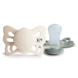 FRIGG Butterfly - Anatomical Silicone 2-pack Pacifiers - Cream/Sage - Size 1