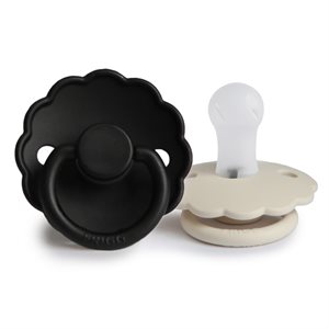 FRIGG Daisy - Round Silicone 2-Pack Pacifiers - Cream/Jet black - Size 1