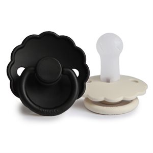 FRIGG Daisy - Round Silicone 2-Pack Pacifiers - Cream/Jet black - Size 2