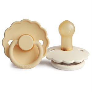 FRIGG Daisy - Round Latex 2-Pack Pacifiers - Pale Daffodil/Cream - Size 1