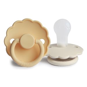 FRIGG Daisy - Round Silicone 2-Pack Pacifiers - Pale Daffodil/Cream - Size 1