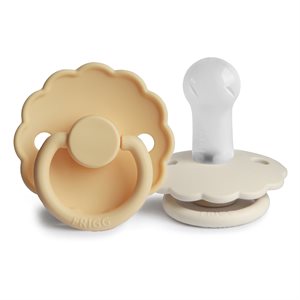 FRIGG Daisy - Round Silicone 2-Pack Pacifiers - Pale Daffodil/Cream - Size 2