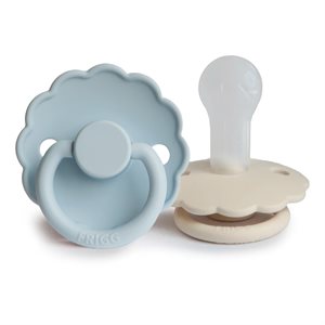 FRIGG Daisy - Round Silicone 2-Pack Pacifiers - Powder Blue/Cream - Size 2