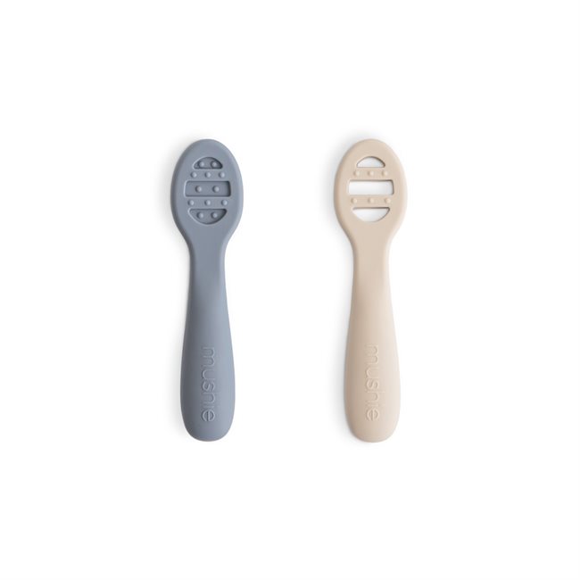 Mushie First Feeding Baby Spoons - Silicone 2-Pack - Tradewinds/Shifting Sand