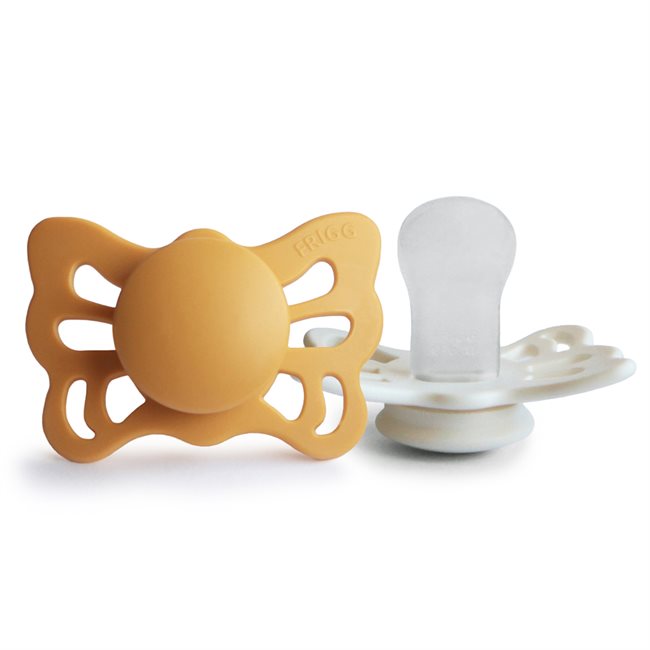 FRIGG Butterfly - Anatomical Silicone 2-pack Pacifiers - Honey Gold/Cream - Size 1