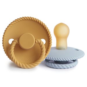 FRIGG Rope - Round Latex 2-Pack Pacifiers - Honey Gold/Powder Blue - Size 1