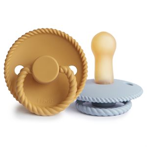 FRIGG Rope - Round Latex 2-Pack Pacifiers - Honey Gold/Powder Blue - Size 2