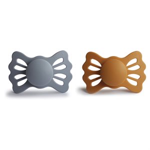 FRIGG Lucky - Symmetrical Silicone 2-Pack Pacifiers - Great Gray/Honey Gold - Size 2