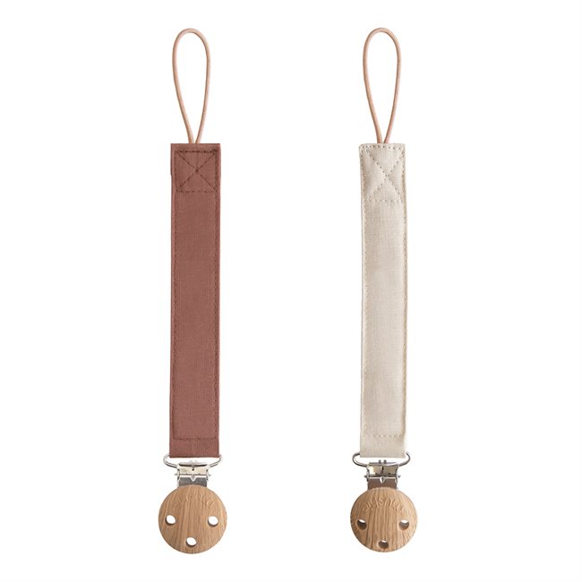 Mushie Linen Pacifier Clip 2-pack - Walnut/Shifting Sand