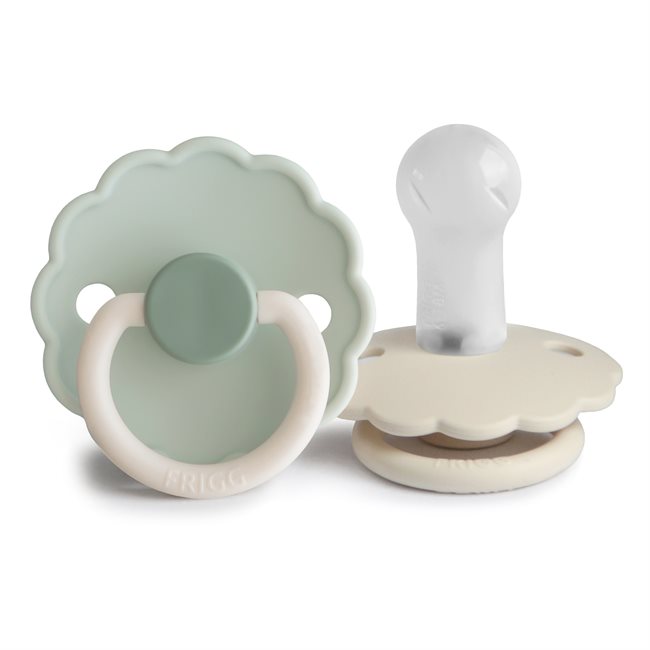 FRIGG Daisy - Round Silicone 2-Pack Pacifiers - Little Darling/Cream - Size 1