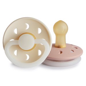 FRIGG Moon Phase - Round Latex 2-Pack Pacifiers - Blush Night/Cream Night - Size 1