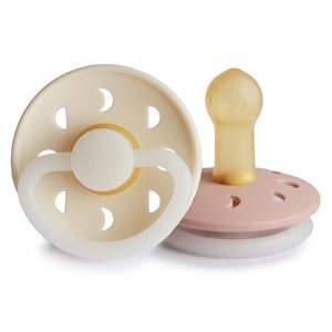 FRIGG Moon Phase - Round Latex 2-Pack Pacifiers - Blush Night/Cream Night - Size 2