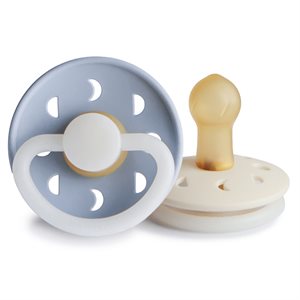 FRIGG Moon Phase - Round Latex 2-Pack Pacifiers - Powder Blue Night/Cream Night - Size 1