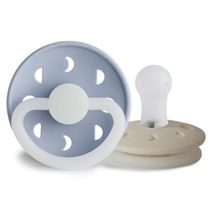 FRIGG Moon Phase - Round Silicone 2-Pack Pacifiers - Powder Blue Night/Cream Night - Size 1