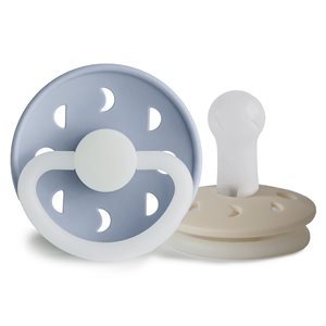 FRIGG Moon Phase - Round Silicone 2-Pack Pacifiers - Powder Blue Night/Cream Night - Size 2