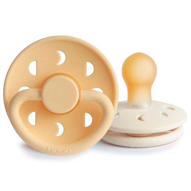 FRIGG Moon Phase - Round Latex 2-Pack Pacifiers - Pale Daffodil/Cream - Size 1