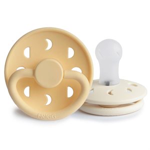FRIGG Moon Phase - Round Silicone 2-Pack Pacifiers - Pale Daffodil/Cream - Size 1