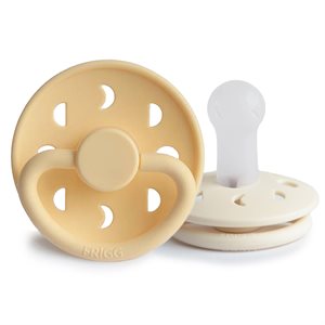 FRIGG Moon Phase - Round Silicone 2-Pack Pacifiers - Pale Daffodil/Cream - Size 2
