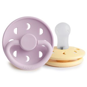 FRIGG Moon Phase - Round Silicone 2-Pack Pacifiers - Pale Daffodil/Soft Lilac - Size 1