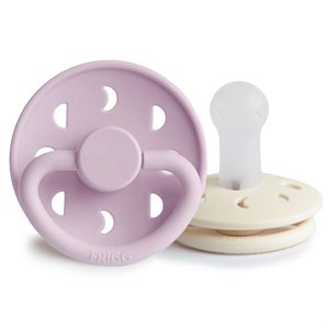 FRIGG Moon Phase - Round Silicone 2-Pack Pacifiers - Soft Lilac/Cream - Size 2