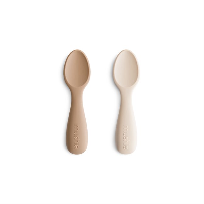 Mushie Toddler Starter Spoons - Silicone 2-pack - Natural/Shifting Sand