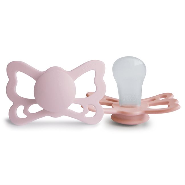 FRIGG Butterfly - Anatomical Silicone 2-pack Pacifiers - Pretty in Peach/Primrose - Size 2