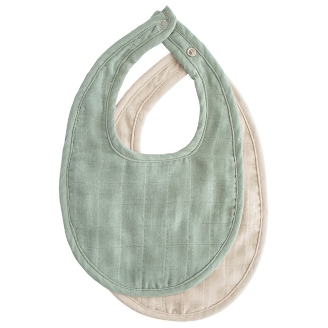 Mushie Muslin Bib 2-pack - Roman Green/Fog