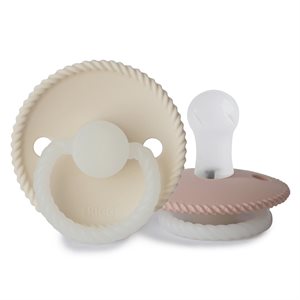 FRIGG Rope - Round Silicone 2-Pack Pacifiers - Blush Night/Cream Night - Size 1