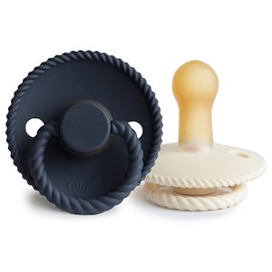FRIGG Rope - Round Latex 2-Pack Pacifiers - Dark Navy/Cream - Size 2