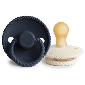 FRIGG Rope - Round Latex 2-Pack Pacifiers - Dark Navy/Cream - Size 1