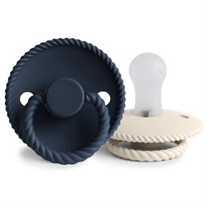 FRIGG Rope - Round Silicone 2-Pack Pacifiers - Dark Navy/Cream - Size 1