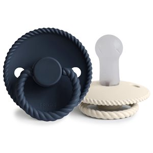 FRIGG Rope - Round Silicone 2-Pack Pacifiers - Dark Navy/Cream - Size 2