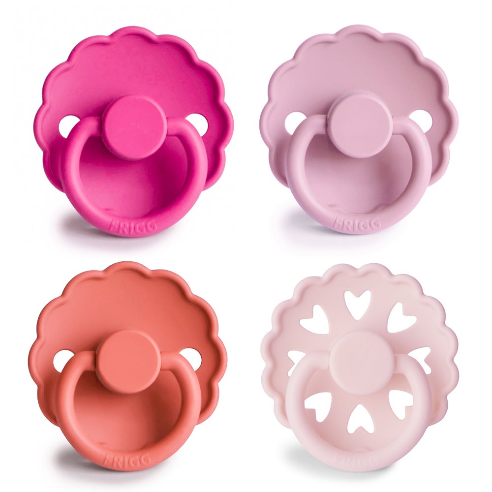 FRIGG 4-Pack Pacifiers - Round Silicone - Rosy Romance - Size 2
