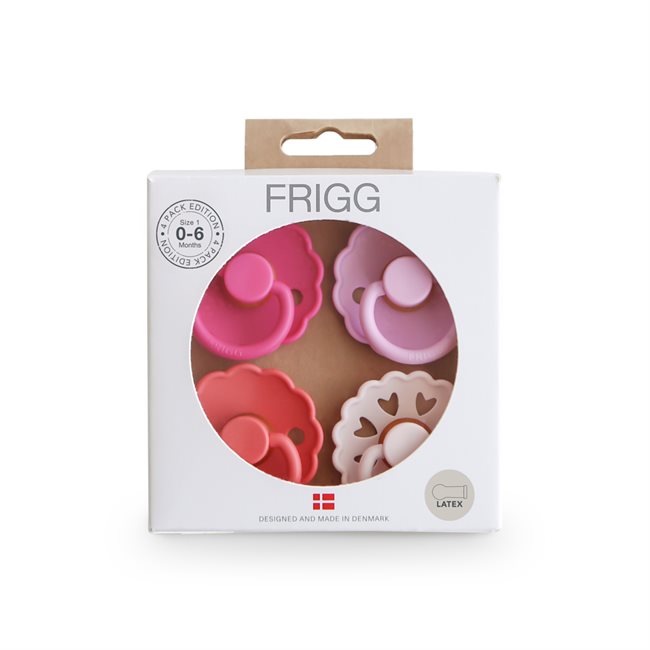 FRIGG 4-Pack Pacifiers - Round Latex - Rosy Romance - Size 1