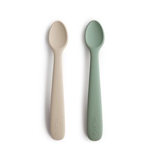 Mushie Silicone Feeding Spoons 2-Pack Cambridge Blue/Shifting Sand