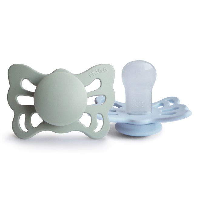 FRIGG Butterfly - Anatomical Silicone 2-pack Pacifiers - Sage/Powder Blue - Size 1
