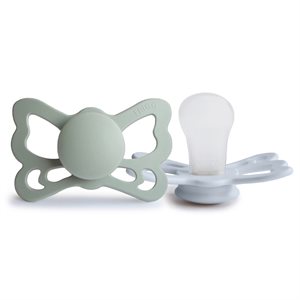 FRIGG Butterfly - Anatomical Silicone 2-Pack Pacifiers - Sage/Powder Blue - Size 2