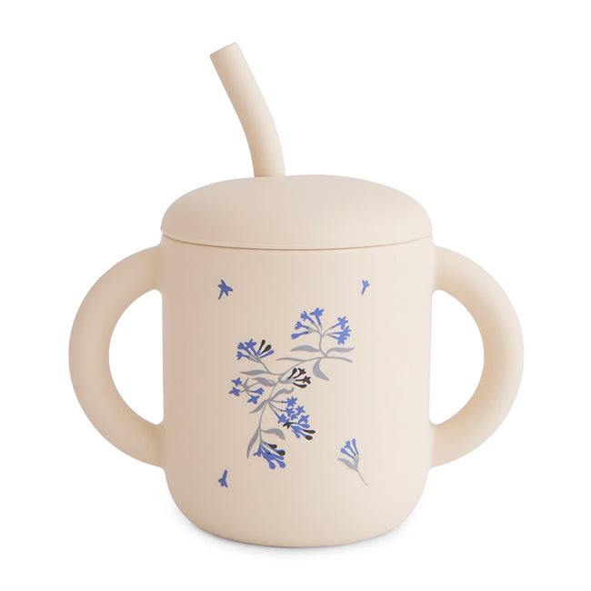 Mushie Silicone Training Cup + Straw - Lilac Flowers