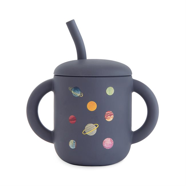 Mushie Silicone Training Cup + Straw - Planets