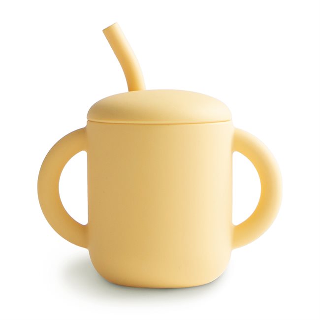 Mushie Silicone Training Cup + Straw - Pale Daffodil